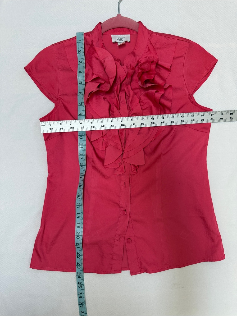 LOFT Ruffled Cap Sleeve Blouse - Raspberry Pink - Picture 6 of 10